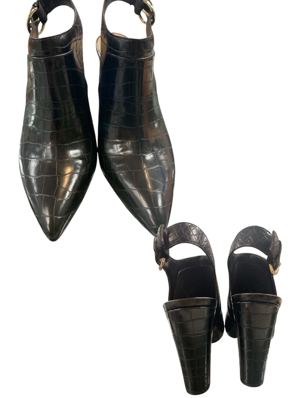 Aldo Black Croc-Embossed Pointed Toe Slingback Heels S9